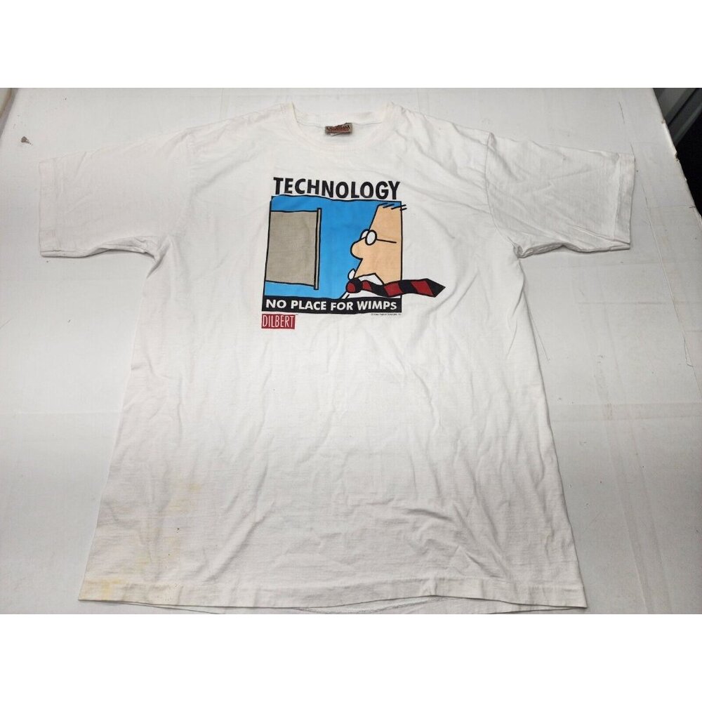 Dilbert Technology No Place For Wimps Single Stitch Graphic TShirt White Size XL